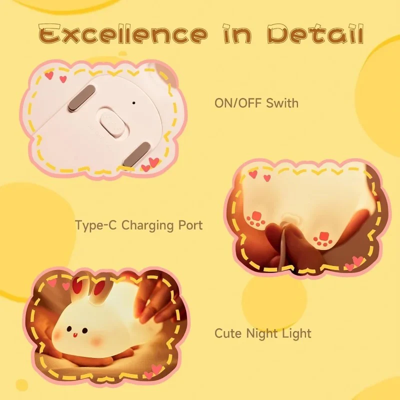 Veilleuse Lapin Silicone Rechargeable إضاءة ذكية بلمسة واحدة